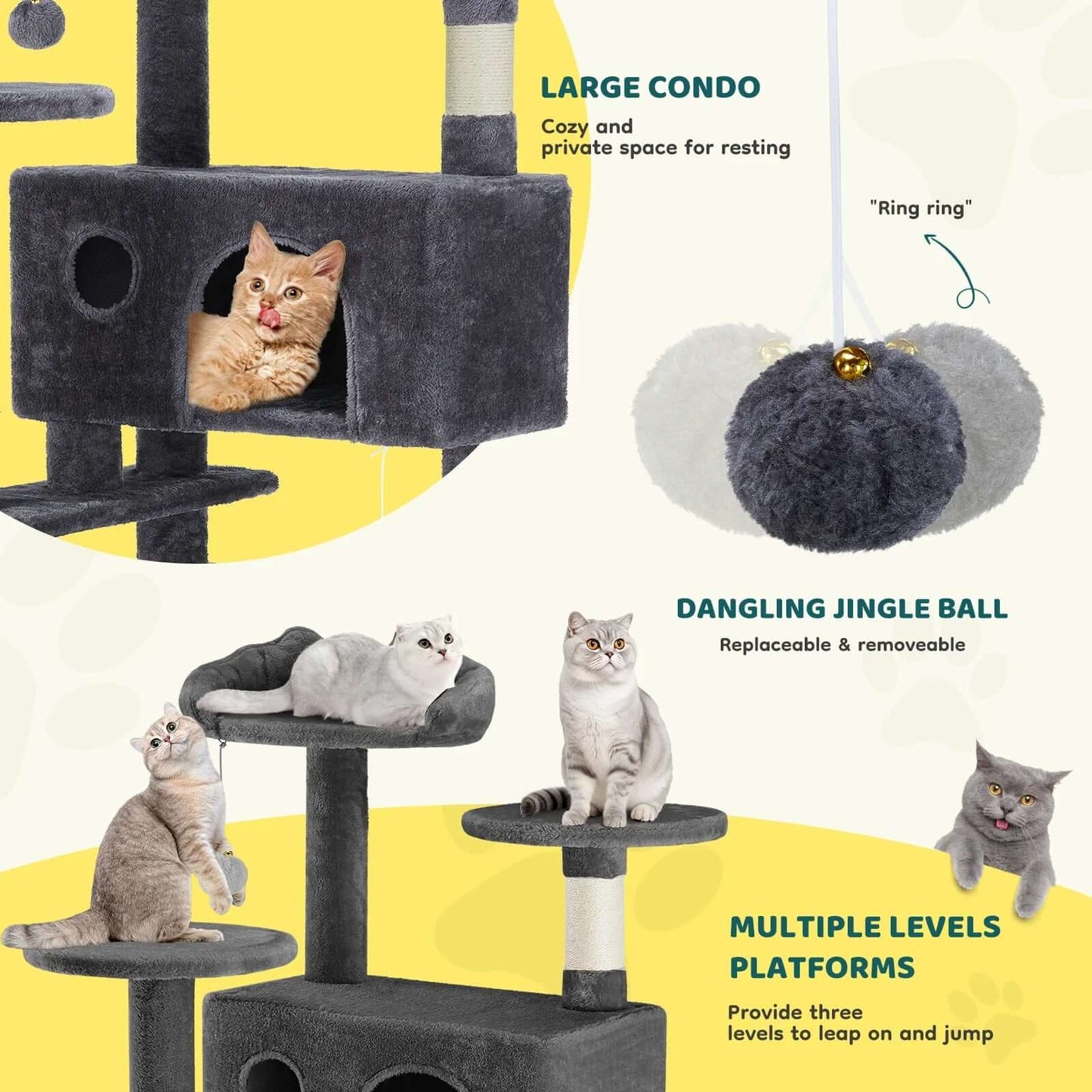 54" Cat Tree Tower Multi-Level with Scratching Post, Large Condo for Indoor, Dark Gray