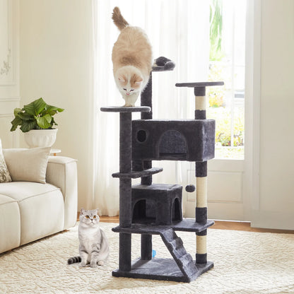 54" Cat Tree Tower Multi-Level with Scratching Post, Large Condo for Indoor, Dark Gray