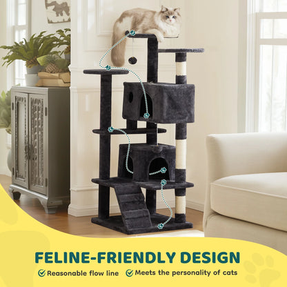 54" Cat Tree Tower Multi-Level with Scratching Post, Large Condo for Indoor, Dark Gray