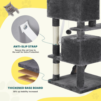54" Cat Tree Tower Multi-Level with Scratching Post, Large Condo for Indoor, Dark Gray