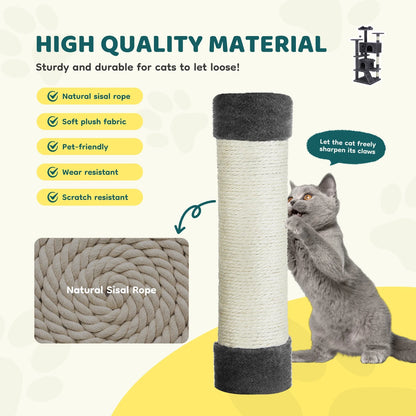 54" Cat Tree Tower Multi-Level with Scratching Post, Large Condo for Indoor, Dark Gray