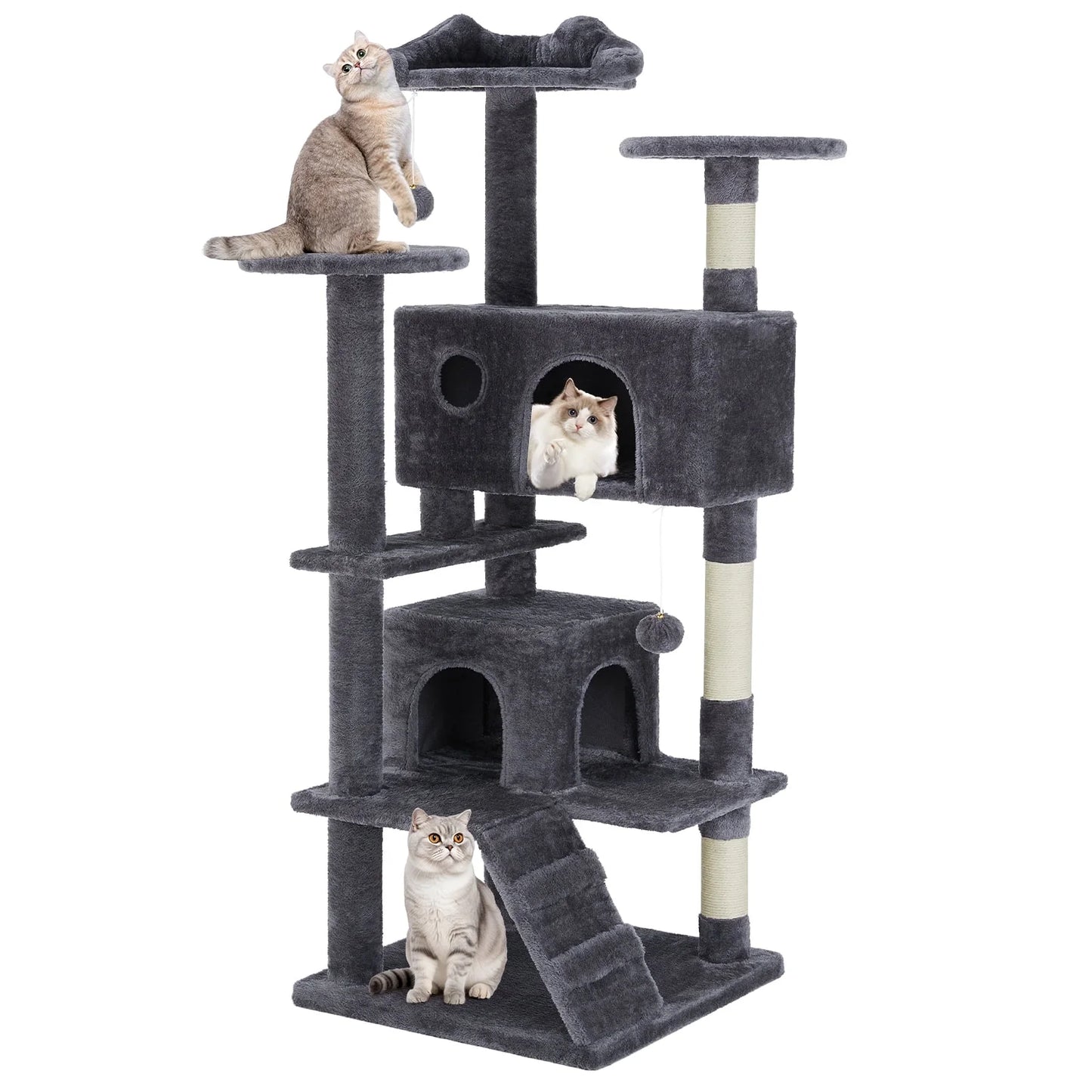 54" Cat Tree Tower Multi-Level with Scratching Post, Large Condo for Indoor, Dark Gray