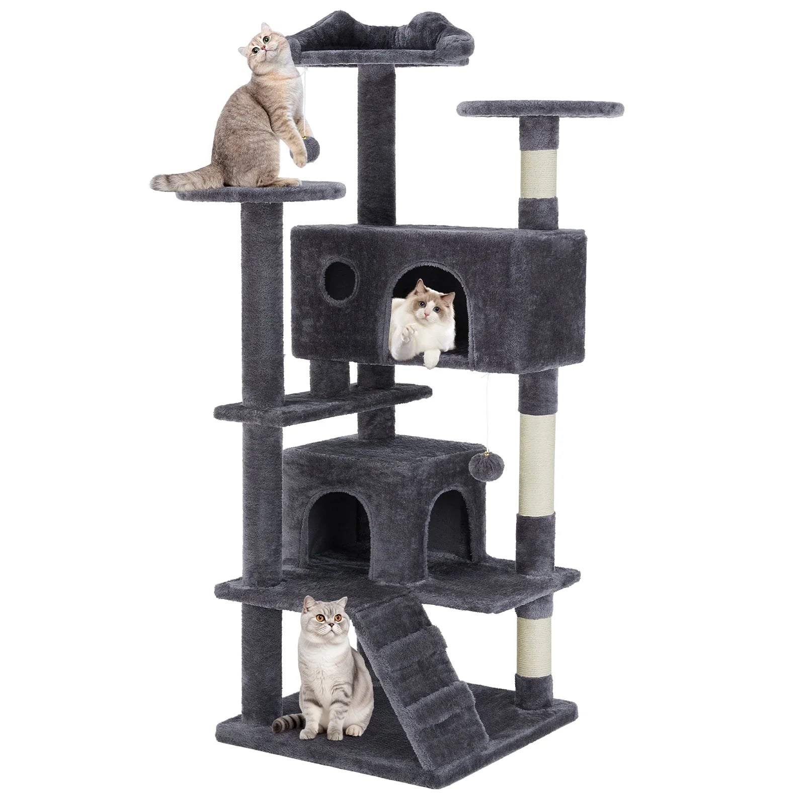 54" Cat Tree Tower Multi-Level with Scratching Post, Large Condo for Indoor, Dark Gray
